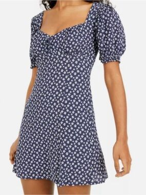 Sequin Hearts Navy Blue Floral Square-Neck Mini Dress